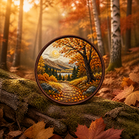 Patchs brodés personnalisés thermocollants et à coudre, motif paysage d'automne avec lac, broderie 3D, pour veste à thème nature d'automne