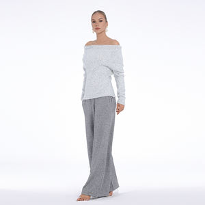 <span class=keywords><strong>Camicia</strong></span> lavorata a maglia a manica lunga con stampa tinta unita nuova signora <span class=keywords><strong>monospalla</strong></span> oversize t-Shirt con decorazione Logo stile Casual - Product Image 1