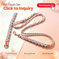 Ensemble laisse et collier pour chien tressé à la main, motif floral double face, collier pour chien décoré, colliers et laisses pour animaux de compagnie avec perles