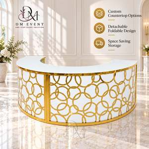 Barra de Bar Redonda Plegable de Acero Inoxidable Dorado y Blanco con Rejilla Floral, Personalizada, Grande, con Tapa de Vidrio Templado Desmontable - Product Image 1
