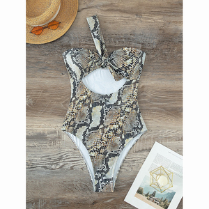 ชุดว่ายน้ำผู้หญิงฮาวายดันทรงเปิดไหล่เดียวบิกินี่เว้าหลังชายหาดพิมพ์ลาย<span class=keywords><strong>งู</strong></span>เซ็กซี่ - Product Image 3