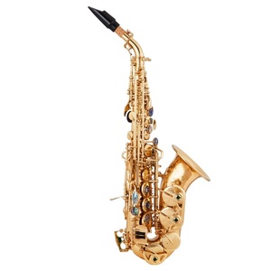 Saxophone soprano OEM de haute qualité, tonalité Si bémol, laque dorée, cloche courbée, corps en laiton, boutons de clavier incrustés d'ormeau, légèrement courbé, pour <span class=keywords><strong>débutant</strong></span> - Product Image 1