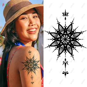 Bxtats Latest Sexy India Henna Mehndi Tattoo Stickers Blue Color Mandala Lasting 2 Weeks Semi Permanent Tattoo