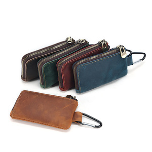 Crazy Horse Leather Coin <b>Purse</b> Genuine Leather Mini Wallet Unisex Handmade Vintage Pendant Solid Color K164 Brown - Product Image 2