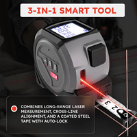 Télémètre laser numérique de qualité industrielle avec écran LCD rétroéclairé, ruban de mesure à verrouillage automatique 16 pi/5 m, précision de 2,0 mm, garantie de 3 ans