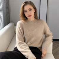 Pull en Laine Pure 100% WHOLEGARMENT pour Femme, Collection Hiver 2026, Col Montant Décontracté, Tricot Épais