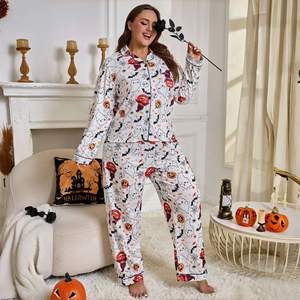Pijamas de <span class=keywords><strong>Invierno</strong></span> para <span class=keywords><strong>Mujer</strong></span>, Talla Grande, Estilo Europeo y Americano, Cárdigan, Pantalones Largos, Ropa de Dormir, ODM - Product Image 2