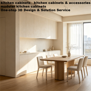 Meubles de cuisine modulaires modernes en quartz écologique de qualité supérieure, avec fermeture douce, étanches et grande capacité, pour villas crème - Product Image 2