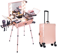 Valise de Maquillage Professionnelle Durable avec Miroir LED, Table de Maquillage Portable sur Roulettes pour Artistes