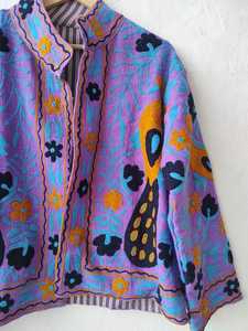 Veste kimono d'hiver en coton respirant tissé à la main pour femmes, style ethnique bohème, motif animalier Suzani - Product Image 5
