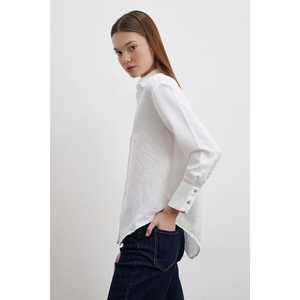 Camisa de Lino para Mujer, Jacquard, Blanca, con Botones, Estilo Casual para Uso Diario - Product Image 4