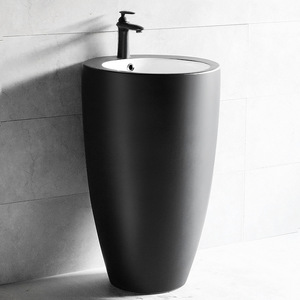 Ceramic Standing Washbasin <b>Round</b> One-Piece Floor Standing <b>Basin</b> For Bathroom And Balcony Durable - Product Image 1