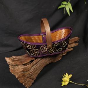 Cesta <span class=keywords><strong>de</strong></span> arte textil artesanal <span class=keywords><strong>de</strong></span> bambú bordada en rojo <span class=keywords><strong>y</strong></span> dorado, organizador <span class=keywords><strong>de</strong></span> joyas ecológico <span class=keywords><strong>de</strong></span> estilo chino, adorno <span class=keywords><strong>de</strong></span> mesa exótico - Product Image 4