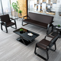 Ensemble de canapés de bureau industriels en cuir noir, sièges de réception, structure métallique, démontable (KD), mobilier de salon professionnel