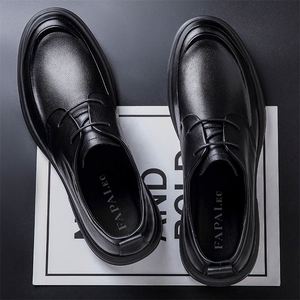 Chaussures Derby noires de qualité supérieure pour hommes, en cuir véritable, à lacets, antidérapantes, style formel, tendance et polyvalent, taille plus - Product Image 1