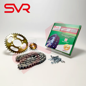 Kit Chaîne et Pignon <span class=keywords><strong>SVR</strong></span> <span class=keywords><strong>Moto</strong></span> 428 128 Or Noir CG125 150 Kit Relacion Cadena avec Couronne et Pignon pour SBR Express - Product Image 3
