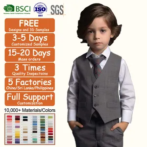 Custom Clothing 3 Pieces Vest Trousers Long Sleeves Formal Gentleman Tuxedo Kids Clothing Set Suit Baby Boy Suit