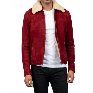 Brown <b>Suede</b> Bomber <b>Jacket</b> With Faux Fur Collar Zipper Closure Winter Unisax Thick Windproof Coat Regular Fit Full Sleeve <b>jacket</b> - Product Image 2