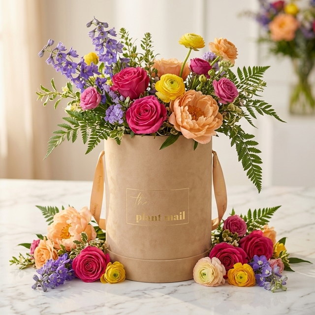 Round Flower Hat Box Cardboard Velvet Flower Box with Handle Suede+Paper Tube Material Gift Packaging