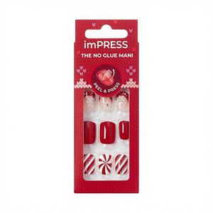 KISS ImPRESS Holiday Press Nails Santa Baby Red Short Squoval Super Hold Adhesive 30 <span class=keywords><strong>Unghie</strong></span> <span class=keywords><strong>Finte</strong></span> Prep Pad Mini Lima per <span class=keywords><strong>Unghie</strong></span> Manicure - Product Image 1