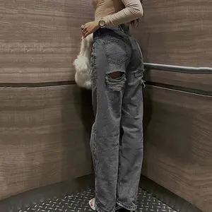Y2K Ladies Jeans Trousers Casual Back Distressed Baggy Ripped Jeans High Waist Boyfriend Jeans For Women