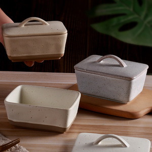 Beurrier en céramique avec couvercle, grand modèle, style campagnard, récipient à fromage avec couvercle <span class=keywords><strong>et</strong></span> poignée à boucle pour rangement sur comptoir de cuisine - Product Image 2