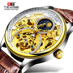 TEVISE T820A dropshipping golden boys mechanical watch 2019 skeleton 24 hour transparent moon phase automatic watch