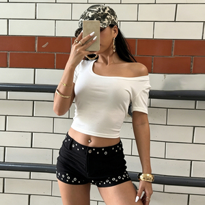 Y2K Dark Fashion Eyelet Rhinestone Decor Shorts Hot Girl Low Waist Bodycon Slim Fit Sexy Street Style Denim Shorts - Product Image 5