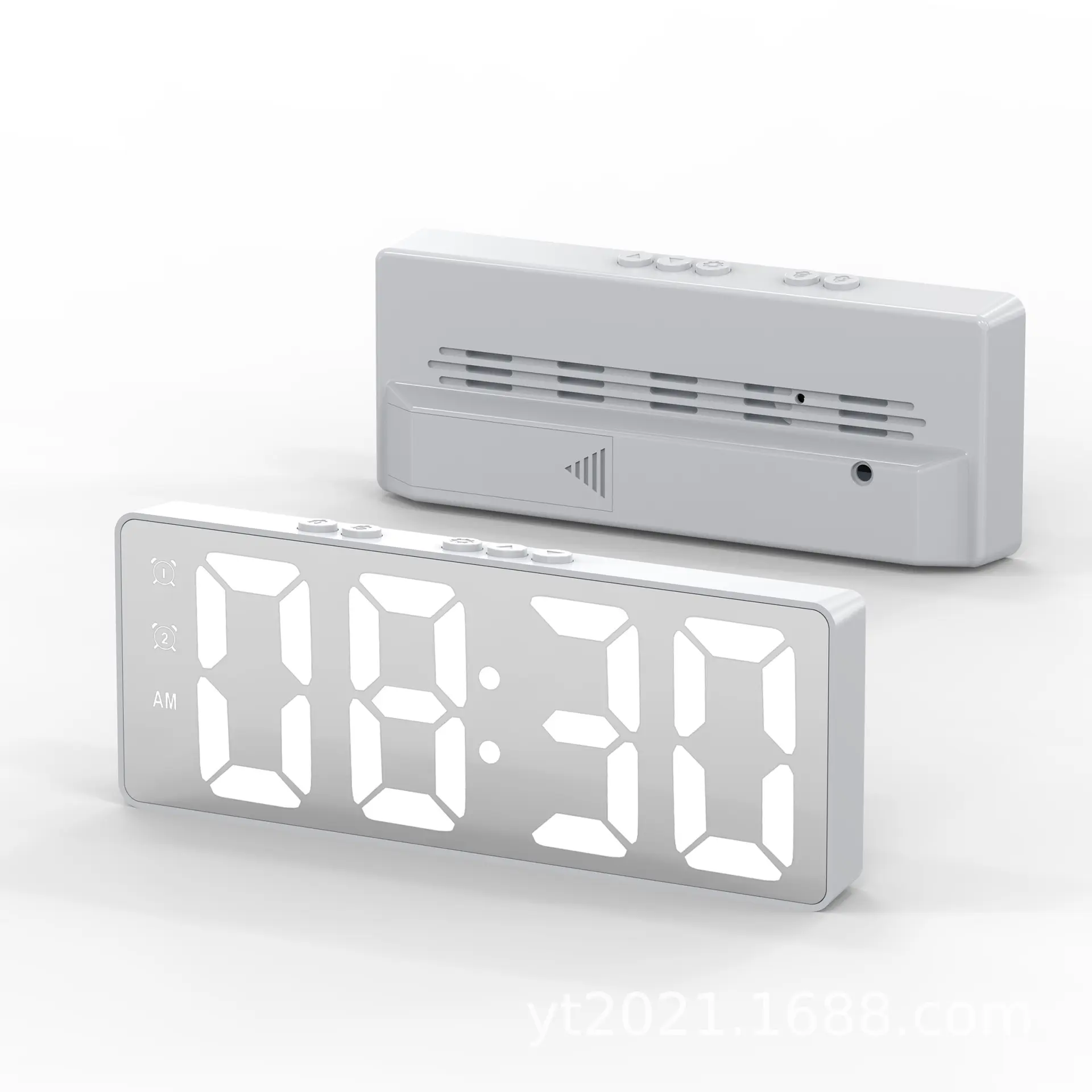 Reloj despertador electrónico con espejo LED y control de voz, digital, 3D, de escritorio, 4 digitales, USB, luz nocturna, temporizador