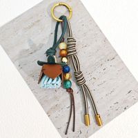 Gantungan Kunci Kulit Anyaman Tangan Motif Bunga, Rumbai Manik-Manik Warna-Warni, Aksesoris Tas, Gantungan Kunci Anyaman untuk Tas Tangan, Ransel, Hadiah