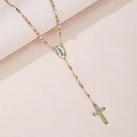 Collier religieux catholique plaqué or 18 carats Perles de chapelet classique avec pierre principale en zircon Style de mode
