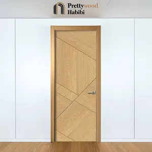 Prettywood pintu geometri desain Veneer Modern perumahan Amerika kayu padat tahan air prewhung pintu Interior untuk rumah