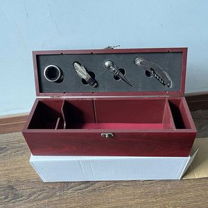 Boîte de rangement à vin en bois avec gravure laser personnalisée du logo, cadeau avec un ensemble de 4 accessoires pour le vin - Product Image 5