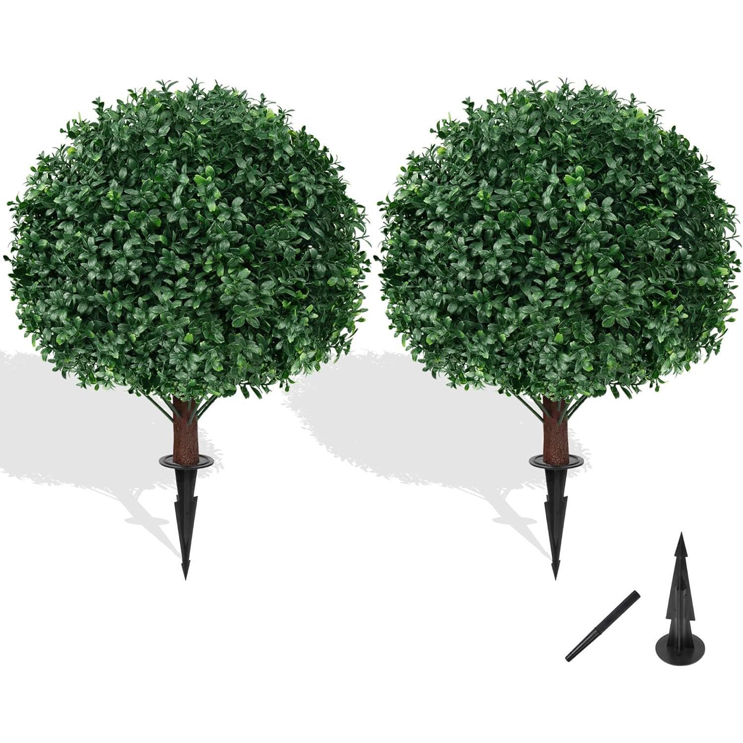 Set di 2 alberi di bosso con rose viola, piante artificiali in vaso co
