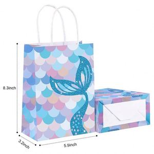 Nouveaux sacs en papier kraft blanc avec poignée, thème sirène, sac cadeau pour bonbons, décoration de fête - Product Image 2