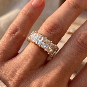 Anel de Eternidade com Zircônia Cúbica Corte Esmeralda RINNTIN em Aço Inoxidável 316L com Banho de Ouro 18K, Joias Hiphop para Mulheres e Homens - Product Image 2
