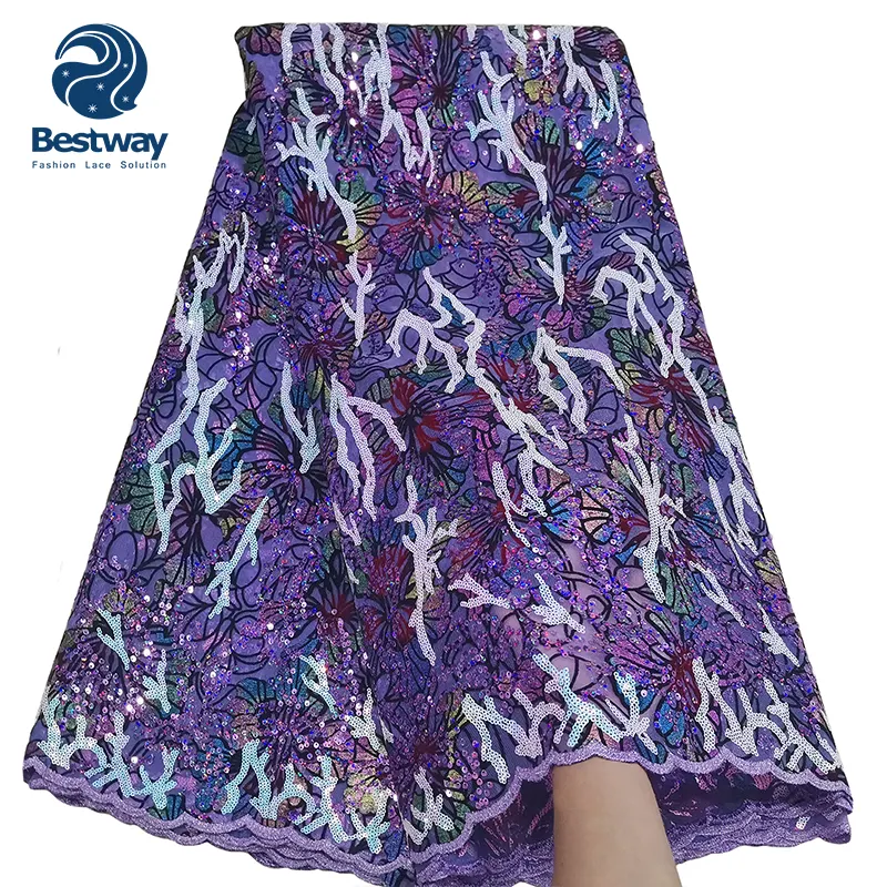 bestway lace R/Blue nigerian sequin african lace fabric for dresses