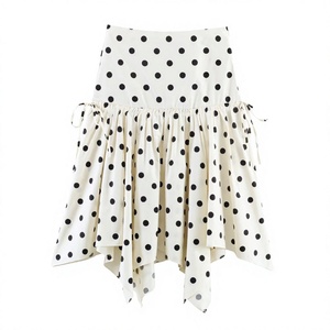 Vestido Casual de Poliéster Chifón Estampado con Falda Asimétrica de Puntos, Cintura Imperio y Volantes a Media Pantorrilla para Mujer, Lavable - Product Image 4