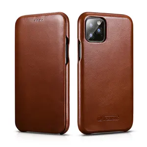 Luxury Custom Real Genuine Cowhide Leather Folio Case With Magnet Closure for iPhone X 11 Series