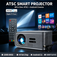 Projecteur Smart TV 1080P natif, compatible 4K, mise au point automatique, correction automatique de la distorsion trapézoïdale, 1000 lumens ANSI, Android, WiFi6, haut-parleurs intégrés