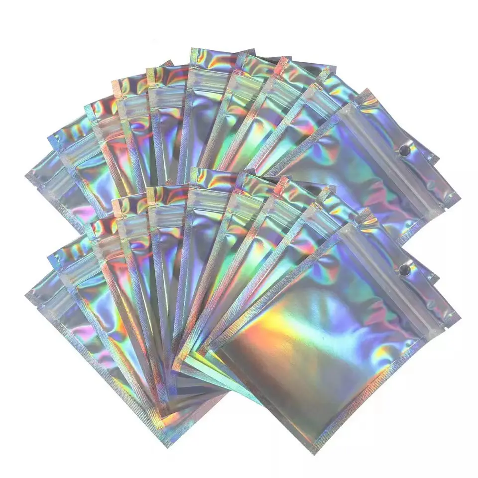 Holographic Màu 4X6 Inch 100 Miếng Nắp Kéo Mùi Bằng Chứng 3.5 Mylar Túi Lá Túi Phẳng Thực Phẩm Lưu Trữ Bag