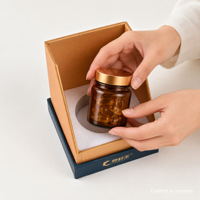 Boîte cadeau rigide personnalisée avec impression dorée, emballage carré avec insert en mousse pour flacon de capsules de suppléments d'huile végétale