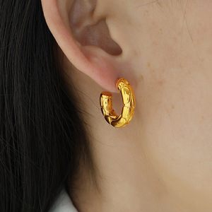 Pendientes de Aro en Forma de C, de Aleación de Zinc, Color Oro y Plata, con Textura Geométrica, Joyería de Moda para Fiestas, EH255 - Product Image 4