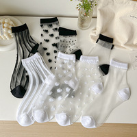 Chaussettes mi-mollet en soie de verre WUYANG FACTORY, chaussettes fines d'été pour femmes, chaussettes noires à pois transparentes, vente flash