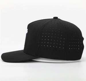 Casquette de baseball noire personnalisée avec broderie 3D, découpe laser, perforations, image, visière pré-courbée et réglable - Product Image 3