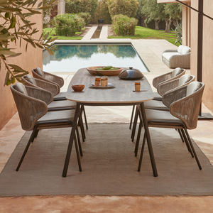 <span class=keywords><strong>Table</strong></span> à manger moderne en alliage d'aluminium et rotin pour <span class=keywords><strong>2</strong></span>/<span class=keywords><strong>4</strong></span>/6/8/10 <span class=keywords><strong>personnes</strong></span>, idéale pour les villas, les balcons, les loisirs en plein air, les hôtels et les maisons d'hôtes - Product Image 5
