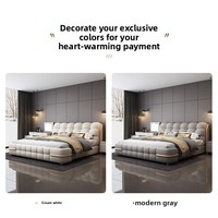 Lit en cuir au design moderne et de luxe léger Lit double haut de gamme avec rangement pour chambre principale Cadre en bois