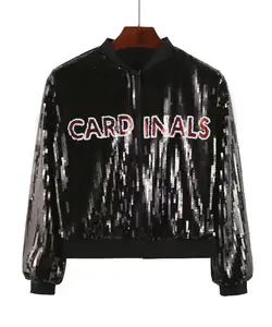 High street black sequin jacket with red bird pattern baseball uniform fall winter jersey jackets coats unisex tops