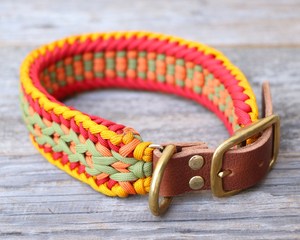 Conjunto de collar y correa de perro mascota de lujo de cuero trenzado de Paracord de diseño atractivo ajustable hecho a mano - Product Image 3