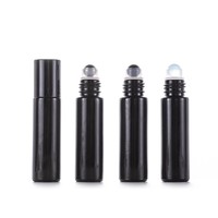 Flacon à bille en verre noir mat pour huiles essentielles, 5 ml et 10 ml, en obsidienne, vente en gros